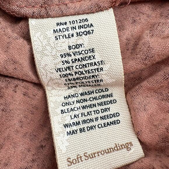 Soft Surroundings Mauve Floral Bell Sleeve Velvet Trim Pullover Top Size Small P - Picture 6 of 7